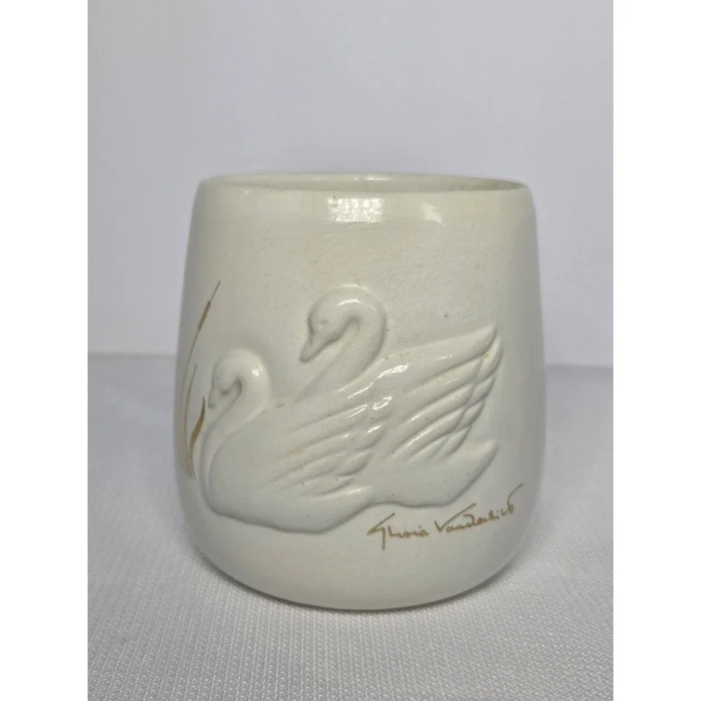 Gloria Vanderbilt White Swan Ceramic Vase Planter Cup 4